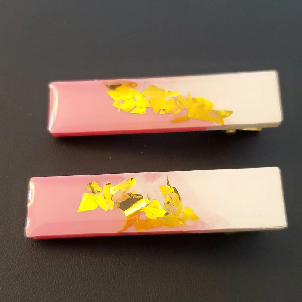🎁5/$25🎁 Hand-made HandCrafted Glitter Vibes Resin Hair clip Barrettes New
